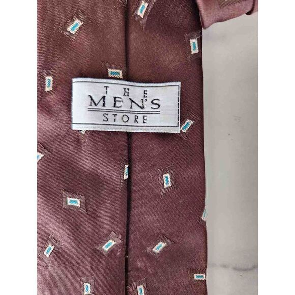 The Mens Store short retro 70s coffee brown geometric clip on tie - Picture 5 of 6
